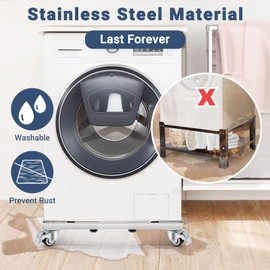 WBD WEIBIDA Upgraded Stainless Steel Washing Machine Dolly Cart, 700lbs Furniture Carts with lockble Wheels, Adjustable Mobile Roller Fridge Stand Base for Washing Machine, Dryer, Refrigerator