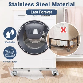 WBD WEIBIDA Upgraded Stainless Steel Washing Machine Dolly Cart, 700lbs Furniture Carts with lockble Wheels, Adjustable Mobile Roller Fridge Stand Base for Washing Machine, Dryer, Refrigerator