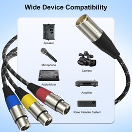 J&D XLR Splitter Cable, Gold Plated Balanced 3 Pin XLR 3 Male to 1 Female Splitter Microphone Cord Adapter for Record Mixer AMP Limiter Speaker, 1.6 Feet/0.48 Meter