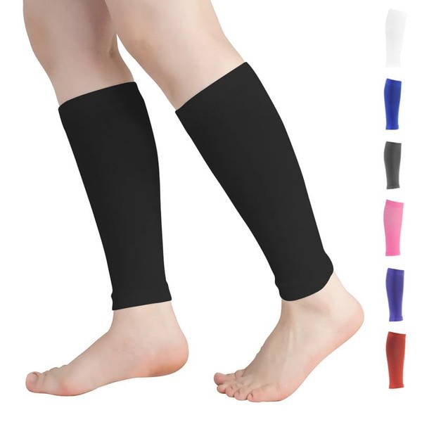 Novetec Calf Compression Sleeves for Men & Women (20-30mmhg) - Leg Compression Sleeve for Running, Cycling, Shin Splints Support, Relieve Legs Pain, Travel (One Pair)(Black,M)