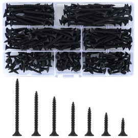 Pack of 220 Self-Tapping Wood Screws, M3.5 Black Flat Cross Head Tapping Screws, Drywall Machine Screws Assortment Kit for Drywall, Furniture, Wood Screws - 16/20/25/30/35/40/50 mm