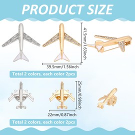 PH PandaHall 10pcs Airplane Brooch Pins 4 Styles Rhinestone Crystal Aircraft Brooches Flight Plane Tie Pins Lapel Pin for Women Men Suit Shirt Sweater Hat Coat Dress Bag Accessories, Platinum, Gold