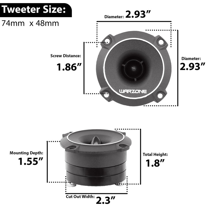 Warzone WZ25TW 2.93-Inch Super Tweeter Speaker, 4 Ohm, 550W Max