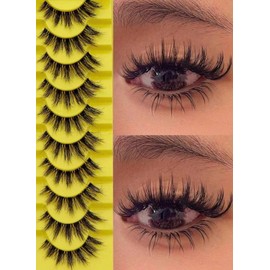False Eyelashes Strip Lashes, D Curl Fluffy, 10mm and 14mm, Clear Band, 10 Pairs