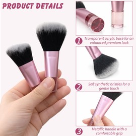 10-Piece Mini Pink Travel Makeup Brush Set with Pouch, Pink Portable Professional Cosmetic Brushes for Blush, Powder & Eyeshadow ﻿