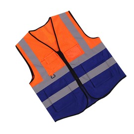 Operitacx Reflektierende Sicherheitsweste für Arbeit Notfälle und Leichte Warnweste mit Taschen für Bau und Reinigungspersonal Orange Blau