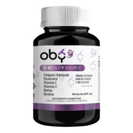Oby Colageno Hidrolizado con Resveratrol, Biotina, Keratina y Vitamina E y Vitamina C | Suplemento Antioxidante Vitybell para Piel, Cabello y Uñas | 60 Cápsulas Premium | Vitaminas Mujer y Hombre
