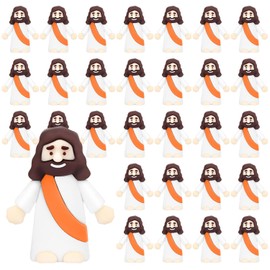 SHIFANQI Little Jesus Figures, 30 Pack Mini Jesus Figurines in Bulk, Small Pocket Jesus to Hide and Seek, Tiny Christ Savior Religious Party Favors for Easter Church Sunday Baptism Gifts, Orange