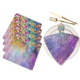 Flowers Purple Blue Cloth Table Napkins Set of 4 Leaves Weeping Willow Tree Polyester Washable Decoration Dinner Napkins for Kitchen 18 x 18 inch