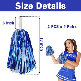 Lovecheer 24PCS Pom Poms Cheerleading Blue and White Sports Spirit Shaker with Handle for Cheerleader Rooter Cheering Basketball Football Hockey Fans Club Party