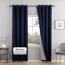 Phating 3-in-1 Layers Noice Reduction Soundproof Curtains, Grommet Full Blackout Thermal Noise Dampening Curtains for Living Room, Bedroom(1 Panel,Navy,50" x96")