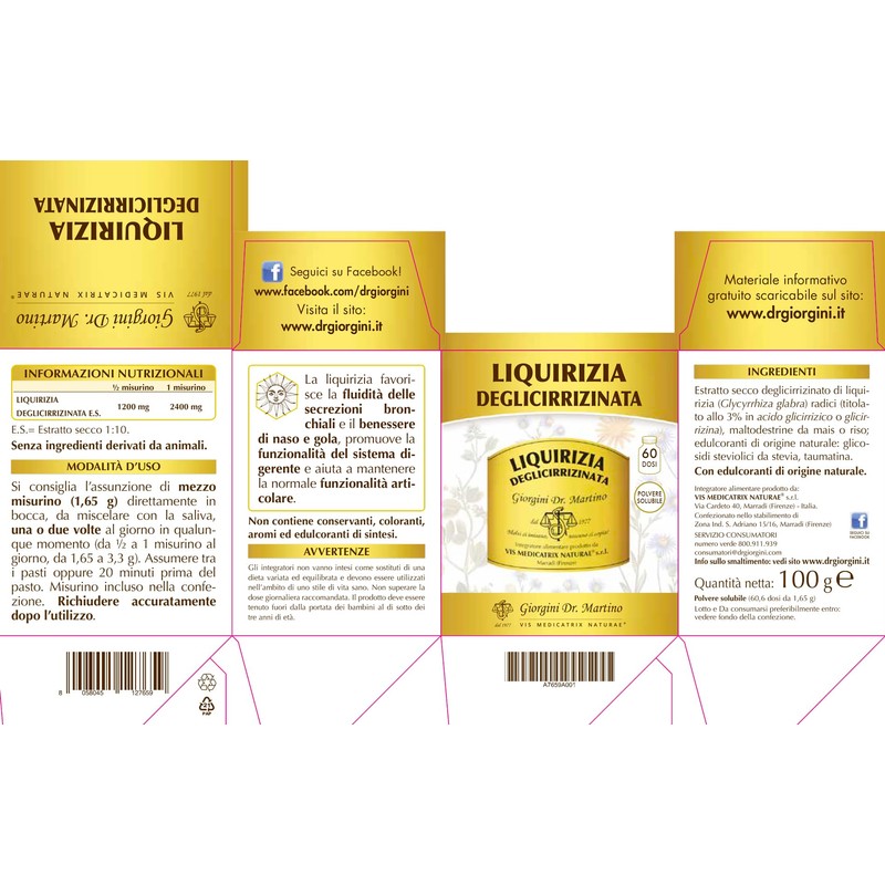 Dr Giorgini LIQUIRIZIA DEGLICIRRIZINATA polvere solubile - 100 g