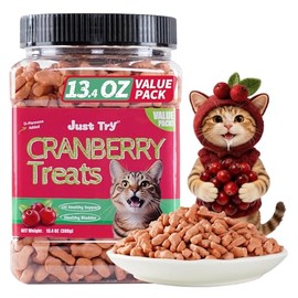 Just Try 13.4 OZ Urinary Tract Health Cat Treats for Indoor Cats, Cranberry & D-Mannose for Kidney Bladder and UT Support, Health Cat Supplement Crunchy Chews