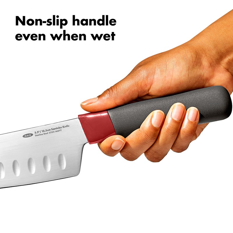 OXO Outdoor 5.5in/14cm Santoku Knife with Locking Sheath,Gray/Red