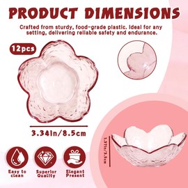 Zansens 12 Pcs Pink Sakura Sauce Dishes Set,Plastic Bowls,3.34x1.37 inch Cherry Blossom Dipping Bowls,for Sushi, Snacks, Soy Sauce and Party Appetizers