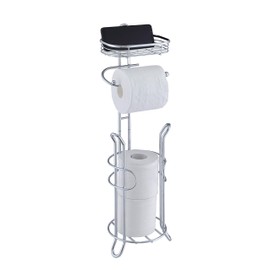 SunnyPoint Bathroom Heavyweight Toilet Tissue Paper Roll Storage Holder Stand with Reserve and Shelve, The Reserve Area Has Enough Space to Store Mega Rolls. (Chrome)