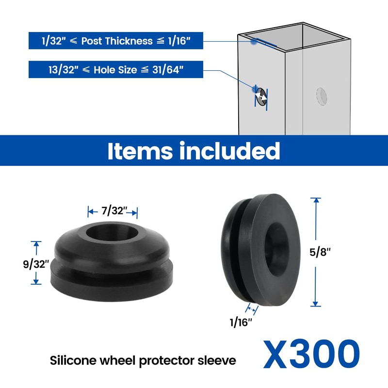 Muzata 300 Pack Black Cable Railing Rubber Grommets for Level