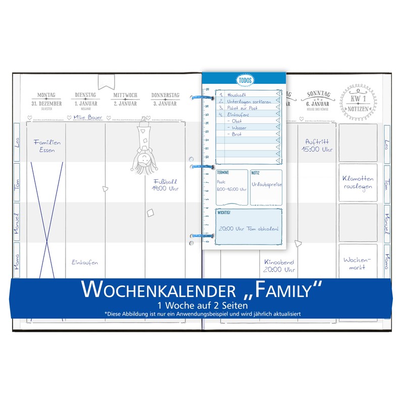 flexiNotes Weekly Calendar 2024 A5, Calendar Insert: Family, 1 Week