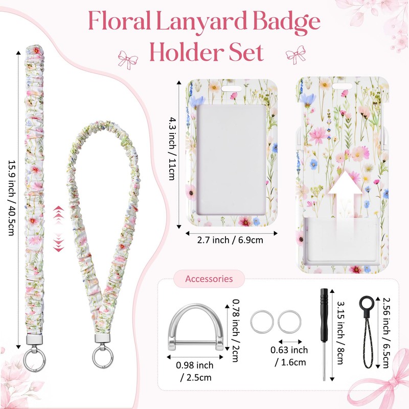 NTYNTY Floral Scrunchie Lanyard with ID Badge Holder, Soft Stretchy