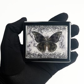 BOKAAW Black Butterfly 7 Days Chromed Shiny Silver Pill Organizer with Mirror Inside Has 8 Separate Compartments Rectangle 7 Days Pill Box Pill Case