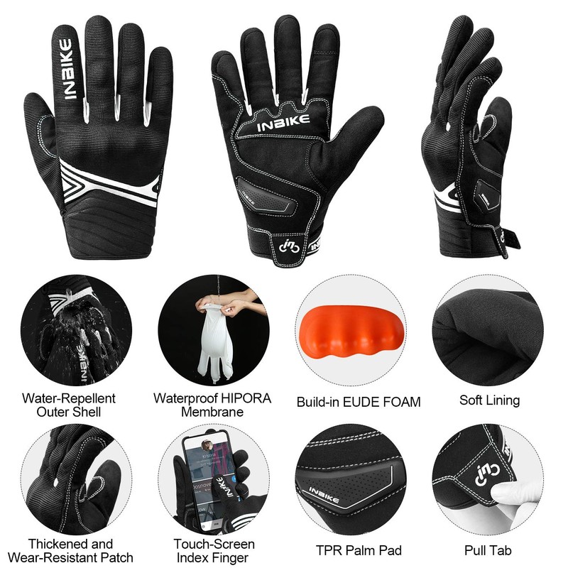 INBIKE Waterproof Winter Motorcycle Gloves Thermal Fleece Touchscreen with TPR