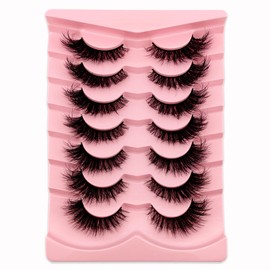 7 Pairs of 3D False Eyelashes, Cat Eye, Fluffy Volume, Curly, Cat-Eye, Artificial Eyelashes, Natural Look, Reusable, Handmade Faux Mink Makeup Eyelashes (TM26)