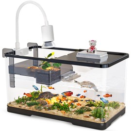 (Tank + Light + Filter + Filter Balls) Turtle Tank Kit, Turtle Tank Starter Kit,Bottom Drainage, Multi-Function Areas for Turtles, Crabs,Fishes, Amphibians,Reptiles. (21.65 × 12.28 × 12.28 Inch)