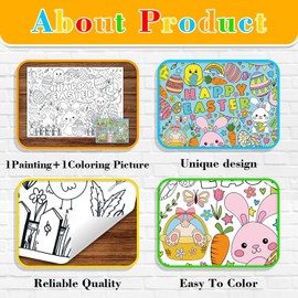 Children's Colouring Tablecloth 110 x 80 cm DIY Paper Tablecloth Colouring Easter with Quick Drying Alcohol Marker 24 Colours, Rabbit Egg Carrot Motif, Games and Activities for Children, Mal Me