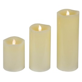Northlight LED Flickering Flameless Wax Pillar Candles - 8" - Cream - Set of 3