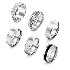 ZAULER 6PCS Mens Rings 316L Stainless Steel Rings for Men Women Rings Vintage Mens Thumb Rings Silver Engagement Rings Wedding Band Fidget Mens Ring Set.