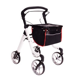 HEALTHLINE Rollator Walker for Seniors - Lightweight 4 Wheel Eldery Walker Heavy Duty - Rollator Walkers for Seniors with Basket & Tray - Narrow Doors Indoor Rollator White Color