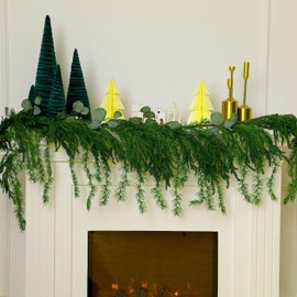 Christmas Garlands Norfolk Pine Garland Artificial Faux Greenery Garland for Holiday Indoor Mantle Decor(6 Feet, 1 Pcs)