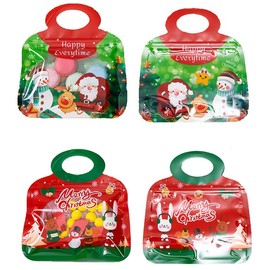 jabberwpacking 10pcs Resealable Christmas Gift Bags 8.6" Special Shaped Christmas Gift Bags with Handles for Christmas Holiday Party Candy Small Gift Wrapping