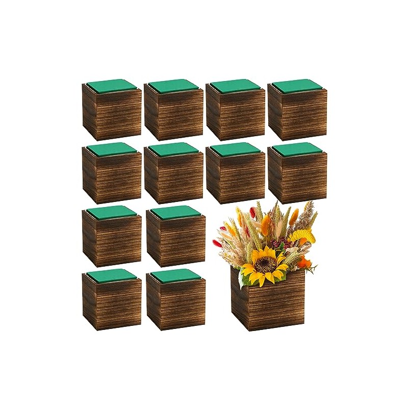 Dandat Wood Cube Planter Box Square Wood Vase Rustic Cube