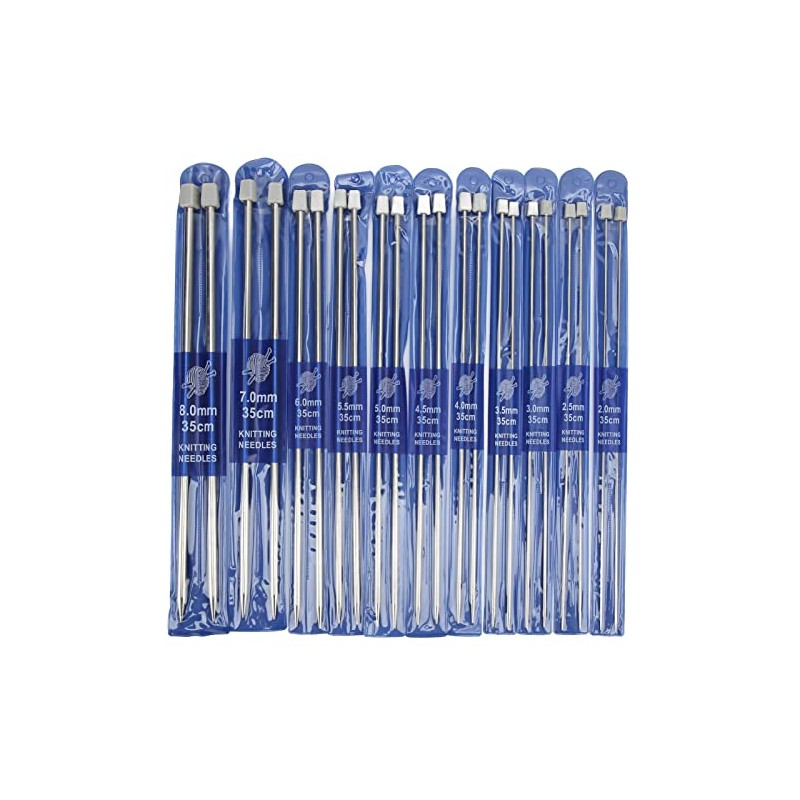 Agujas de tejer de acero inoxidable, 11 pares de agujas