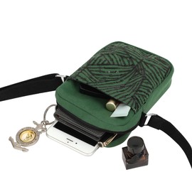 SKAPADORO Girls Women 100% Cotton Sequence Embroidery Zipper Pocket Adjustable Strap Compact Everyday Bag Green Green, Green