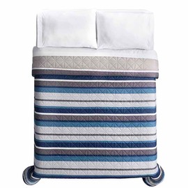 Vianney King Size Comforter, Novo Boston King Size Bedding, Reversible Cozy Blanket in Blue and Grey Striped Design with Solid Light Grey on Other Side, Bedroom Essentials, 110"x93"
