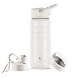 IDEUS Vacuum Insulated Water Bottle, 18 oz Stainless Steel Water Bottles with Straw, Chug and Spout Lid, Reusable Metal Water Bottle Leak Proof Gym Water Bottle, BPA-Free(White)