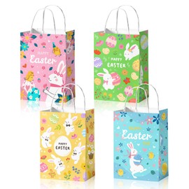 24 Pcs Easter Gift Bag Easter Bunny Egg Paper Bags with Handles Egg Hunt Games Easter Candy Bags Treat Goodies Bag for Easter Party Decor Supplies