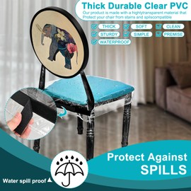 AYNINENG 6 Packs Plastic Chair Covers, Thickened Clear Vinyl Chair Covers Protectors for Dining Room, Kitchen Chair Seat Protectors with Adjustable Straps, Stain, Water and Kitty Scratch Resistant