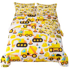 Namoxpa 6 Pieces Construction Trucks Comforter Sets,3D Cars Excavator Pattern,Decorative 6 Piece Bedding Sets with Comforter,Flat Sheet,Fitted Sheet,Throw Pillow Cover,Pillow Shams,Twin Size