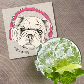 Unbranded Shar Pei Dog Headphones Music Animal 4'' X 4'' Square Wooden Coaster