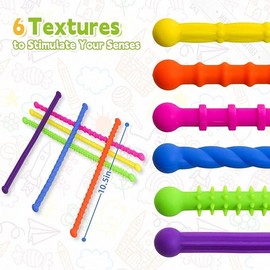 Fidget Toys Sensory Stick Set 6 Pack with Stretchy Textured Design Calming Stress Relief Tools For Quiet Classroom Play and Travel Essentials