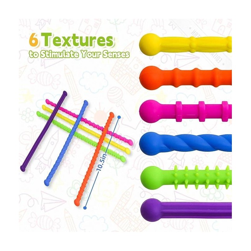 Fidget Toys Sensory Stick Set 6 Pack with Stretchy Textured