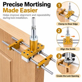 Door Lock Mortise Jig Kit with X Cutters – Adjustable Hole Opener for Wooden Doors