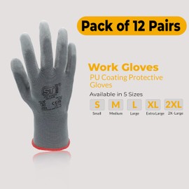 Work Gloves, PU coated Safety Nitrile Nylon Gloves, Secure Grip on Palm & Fingers Gardening Building Mechanic Gloves, Suitable for General Duty Work, Protective Hand Glove (Pack of 12 Pair-Small)