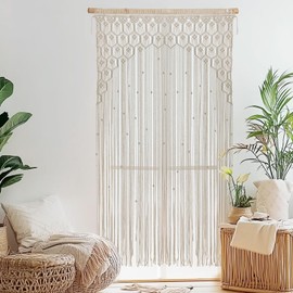 BECHAEO Macrame Curtain Boho Handmade Window Curtains Bohemian Woven Wall Hanging Decor for Window Doorway Open Closet Wedding Backdrop Privacy Decor, 36" W x 79" L