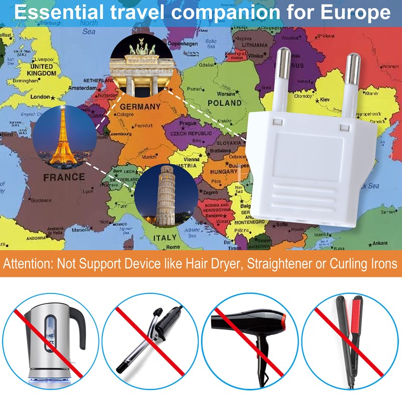 Inovat 8 PCS American USA to European Outlet Plug Adapter(Upgrade