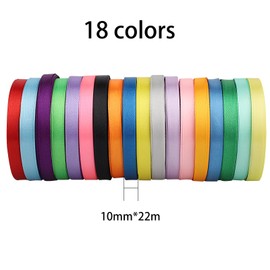 Satin Ribbon Ribbons 18 Colours 22 m x 10 mm, Polyester Satin Ribbon, Silk Ribbon for Gift Wrapping, Crafts, Hair Bows, Bouquet, Decoration