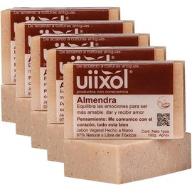 Uiixol Aceites Esenciales - Kit de 5 Jabones Artesanales en Barra, Jabones de Baño con Aromaterapia, con Aroma a Almendras, Equilibra las Emociones 100gr c/u